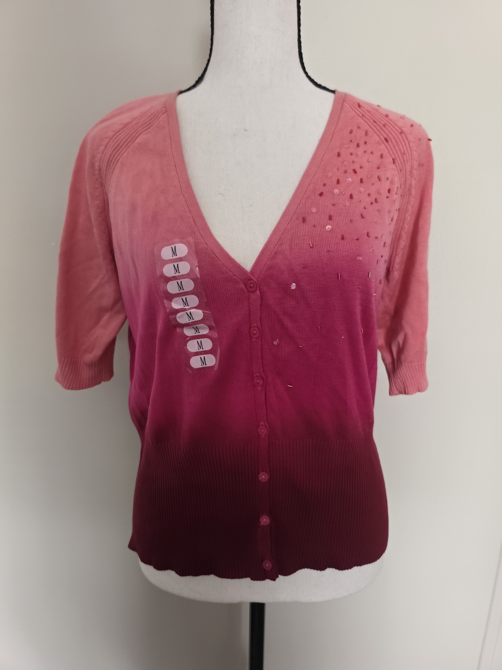 A|LINE Pink Ombre Sequined Silk Blend Cardigan NWT M